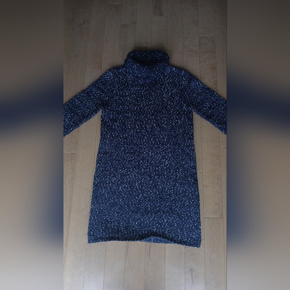Navy and White Speckled Long Sleeve Dress